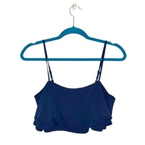 Fashion Nova Navy Blue Layered Ruffle Spaghetti Strap Crop Top